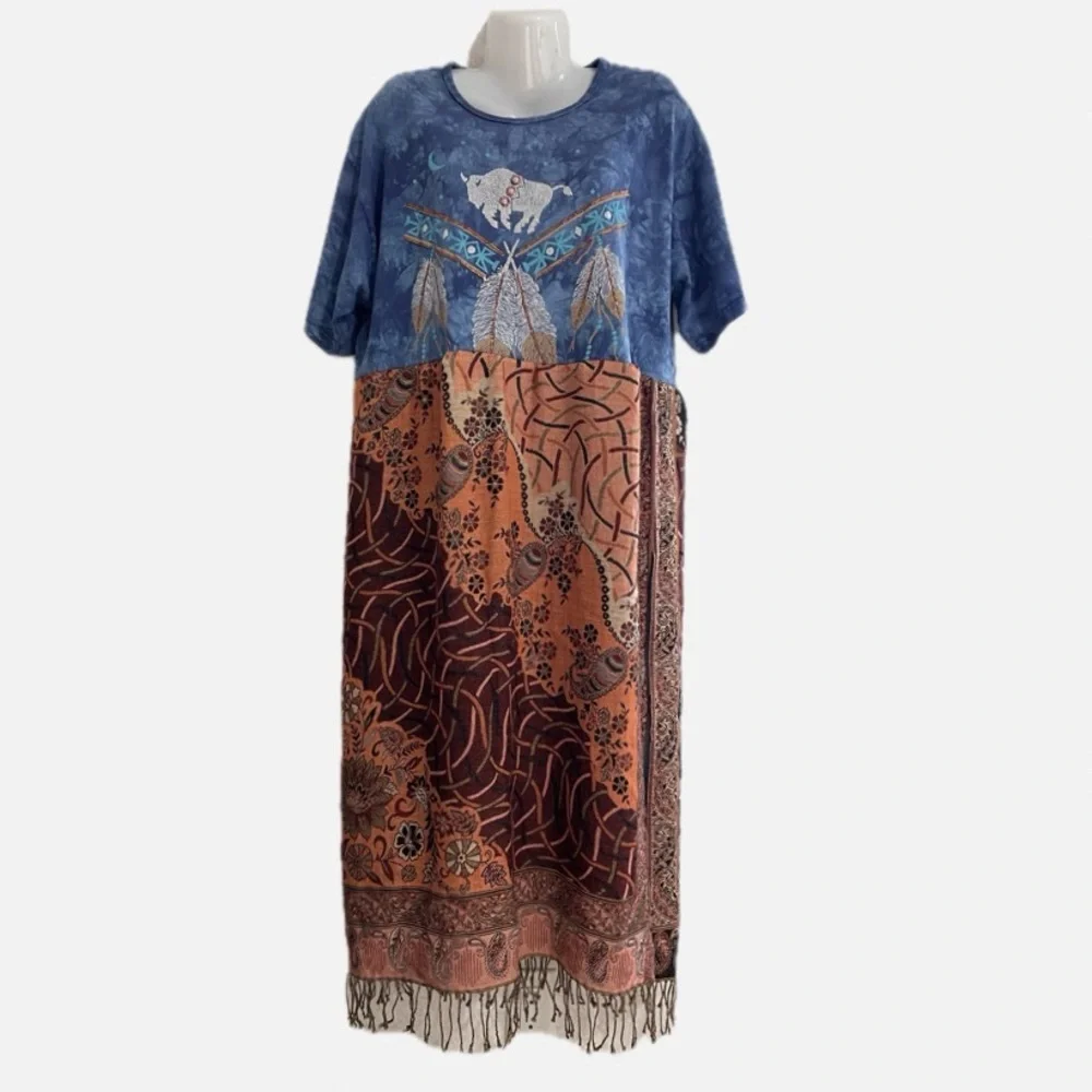 Upcycled boho maxi t-shirt dress. - Picture 6 of 11